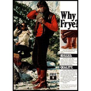 1971 Frye Boots Vintage Print Ad Mountains Hiking Canteen Leather Vest Wall Art